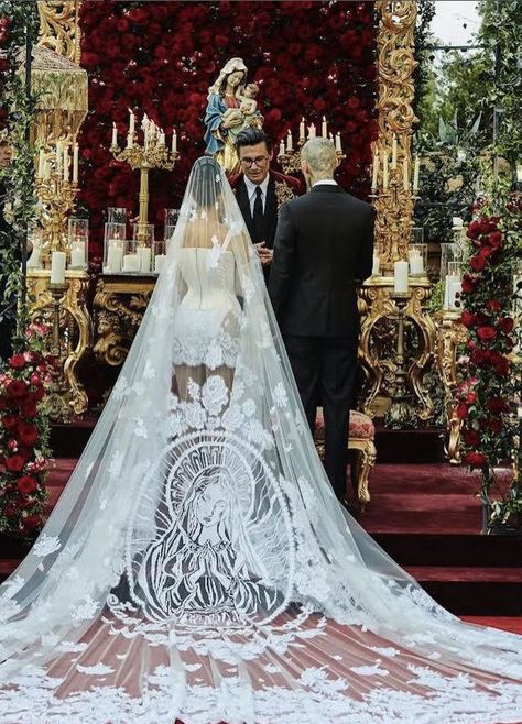 Guadalupe Wedding Veil, Virgin Mary Wedding Veil, Kourtney Kardashian Barker, Kardashian Wedding, Ellen Von Unwerth, Wedding Ideas Dresses, Travis Barker, Weddings By Color, Dream Wedding Ideas Dresses