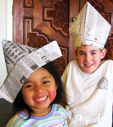 How to make a paper hat. An easy and inexpensive craft and activity to do with the kids #kids #kidsactivity #paperhat #hat Bishop Hat, Origami Hat, Newspaper Hat, Diy Newspaper, Paper Hats, Crazy Hat Day, Inexpensive Crafts, Hat Day, Diwali Craft