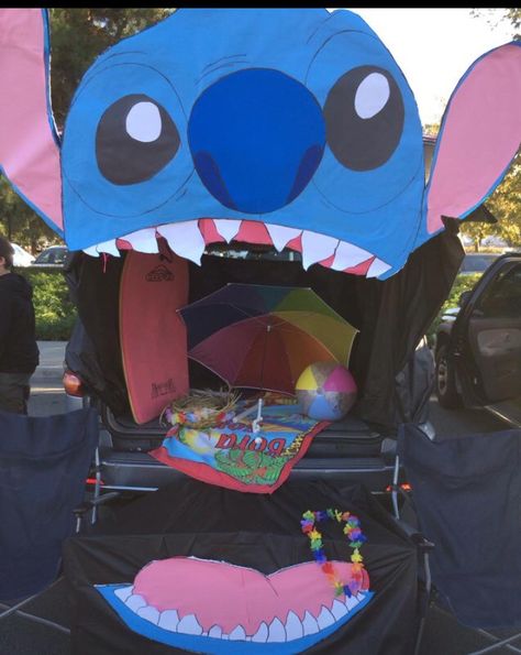 My trunk for trunk or treat!!! Trunk Or Treat Stitch, Trunk Or Treat Stitch Ideas, Trunk Or Treat Lilo And Stitch, Stitch Trunk Or Treat, Lilo And Stitch Trunk Or Treat Ideas, Stitch Trunk Or Treat Ideas, Tesla Trunk Or Treat, Lilo And Stitch Trunk Or Treat, Trunk For Trunk Or Treat