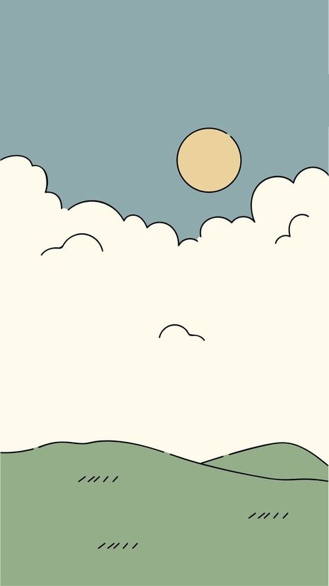 Cartoon Sky Aesthetic, Sunny Wallpers, Green Drawing Aesthetic, Procreate Wallpaper Ideas, Love Cartoon Aesthetic, Groove Aesthetic, Simple Background Drawing, Cute Art Wallpaper, Cloud Aesthetic Wallpaper