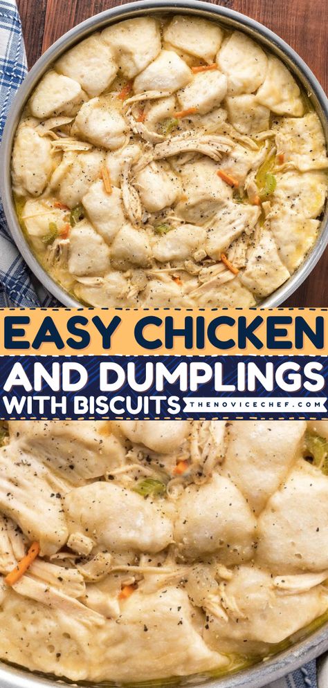 Easy Chicken and Dumplings with Biscuits Chicken Dumplings Casserole Easy, Simple Chicken Dumpling Recipe, Cheap Chicken And Dumplings, Chicken And Dumplings Grands Biscuits, Simple Chicken And Dumplings Recipes, Homemade Chicken And Dumplings Easy, Chicken And Dumplings Frozen Biscuits, Quick Easy Chicken And Dumplings, Simple Chicken And Dumplings Biscuits