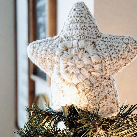 Crochet a Modern Farmhouse Christmas Tree Topper and Skirt, It’s a Gorgeous Set! | KnitHacker Modern Farmhouse Christmas Tree, Crochet Modern, Modern Farmhouse Christmas, Crochet Tree, Confection Au Crochet, Crochet Xmas, Farmhouse Christmas Tree, Crochet Christmas Trees, Star Tree Topper