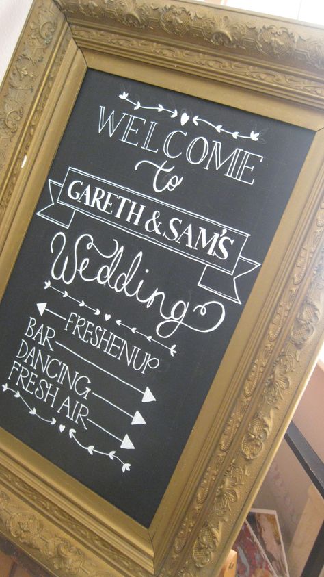 wedding chalkboards by valentine's custom chalk Family Chalkboard, Chalkboard Writing, Handwritten Wedding, Diy Events, Framed Letters, Wedding Chalkboard Signs, Directional Signage, Chalk Design, Chalkboard Lettering