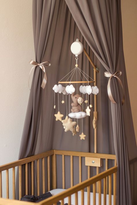 Baby Crib Mobile Nursery Decor Elephant on Cloud With Stars | Etsy Neutral Elephant Nursery, Elephant Baby Mobile, Mobile Hanging, Baby Room Organization, Clouds Nursery, Baby Room Neutral, Nursery Room Design, Baby Room Inspiration