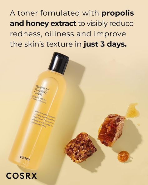 COSRX Full Fit Propolis Synergy Toner is a great option for my fellow oily/combination, acne-prone skin individuals. This toner contains propolis and honey extract which not only soothe the skin from inflammation, but also provide antimicrobial and antioxidant properties that help fight free radicals!
#koreanskincare #kbeauty #cosrx #skincare #skinhealth #ad #toner #acneprone Propolis Synergy Toner, Korean Toner, Tighter Skin, Moisturizing Toner, Korean Skin Care, Hydrating Toner, Korean Skin, Shrink Pores, Korean Skincare