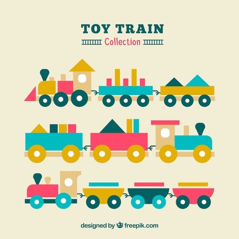 Set of three flat toy trains | Free Vector #Freepik #freevector #travel #design #color #train Train Illustration, Toy Trains Set, Toy Trains, Train Set, Travel Design, Toy Train, Christmas Toys, Christmas Background, Design Color