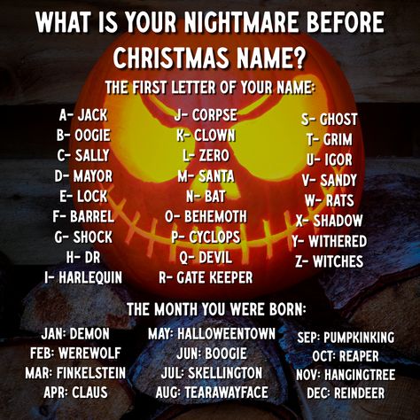 What is your Nightmare Before Christmas name? #acop #americanconsumeropinion #surveysformoney #nightmarebeforechristmas #namegame #namequiz Facebook Interactive Post, Funny Name Generator, Fun Names, Work Questions, Interactive Post, Banquet Ideas, Surveys For Money, Fun Questions, Engagement Posts