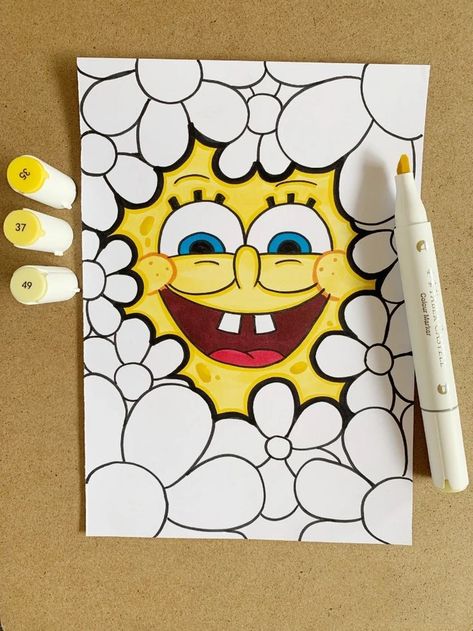 Simple Painting for beginners #paintingideasoncanvas #paintingideas #painting Spongebob Painting Tutorial, Art Markers Drawing Ideas, What To Draw With Markers, Cool Marker Drawings, Posca Pens Art Ideas Easy, Drawing Ideas Markers, Drawing Ideas With Markers, Spongebob Cute, Marker Drawing Ideas