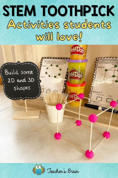 2d 3d Shapes, 3d Shapes Activities, Stem Activities Kindergarten, Elementary Stem, Elementary Stem Activities, Shape Activities, Stem Ideas, Teaching Shapes, Stem Lesson