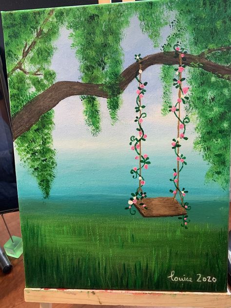 Fairyland Painting Easy, Easy Fairy Painting On Canvas, Garden Painting Ideas Canvas, Fairy Forest Painting Easy, Fairy Garden Painting Canvas, Cottagecore Painting Easy, Garden Painting Easy, Fairy Garden Painting, Simple Acrylic Painting Ideas