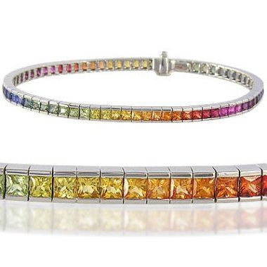 I'm forever drooling over these rainbow sapphire bracelets, and the princess… Fine Jewelry Display, Sapphire Tennis Bracelet, Rainbow Sapphires, Rainbow Bracelet, Sapphire Bracelet, Fine Jewelry Bracelets, Channel Set, Sapphire Jewelry, Jewelry Bracelet