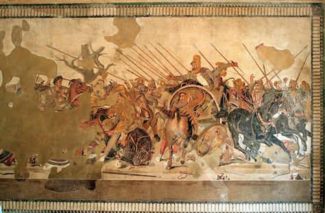 Pompeii mosaic of Alexander the Great and King Darius of Persia. Battle Of Gaugamela, Opus Vermiculatum, Battle Of Issus, Hellenistic Art, Greek Paintings, Pompeii Italy, Roman Mosaic, Roman Art, Alexander The Great