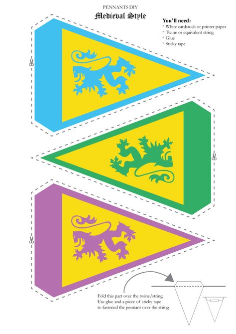 Medieval theme Pennant template. Perfect for kids party. Freebie, just print and put it together Medieval Games For Kids, Diy Pennant, Pennant Template, Knight Birthday Party, Medieval Theme, Castle Party, Medieval Fair, Medieval Crafts, Knight Party