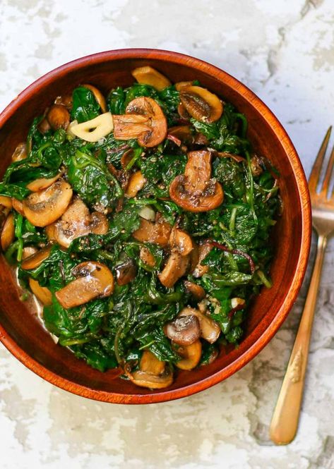 Power Greens, Mushrooms And Spinach, Spinach And Mushrooms, Salad Kale, Kale And Spinach, Kale Recipes, Spinach Recipes, Vegetable Sides, Greens Recipe