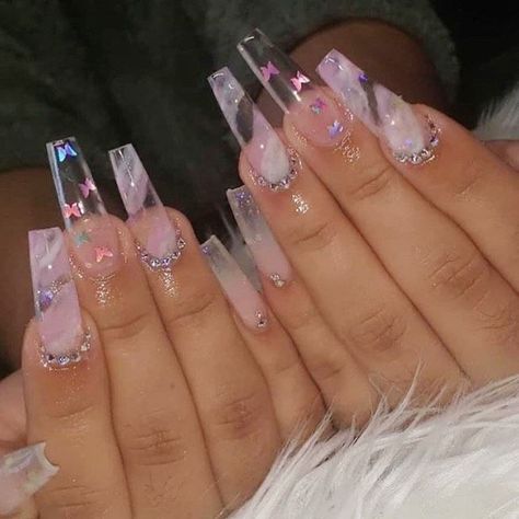 Acrylics Nails, 2020 Makeup, Clear Acrylic Nails, Long Acrylic Nail Designs, Blue Acrylic Nails, Easy Nails, Ombre Acrylic Nails, Oats Recipe, Edgy Nails