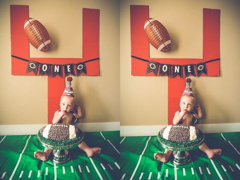 #football #smashcake #photography #one #year #cake Football One Year Old Photos, Football Cake Smash, One Year Cake, Cake Smash Photoshoot, Smash Photoshoot, 1 Year Photos, Football Birthday Party, Football Cake, Smash Cake Photoshoot