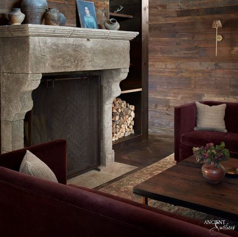 Elegance Carved in Stone: The Grandiose Antique Limestone Mantles by Ancient Surfaces Antique Stone Sink, Italian Fireplace, Reclaimed Fireplace, Gothic Fireplace, Limestone Mantel, Stone Mantle, Stone Entryway, Georgian Fireplaces, Luxe Magazine