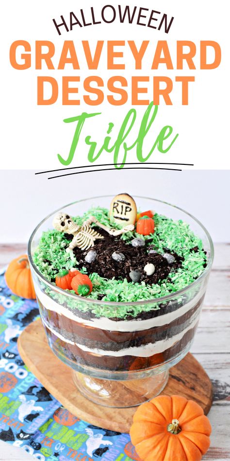 Halloween Graveyard Dessert Trifle Recipe #HalloweenDessert #HalloweenRecipe #cakeRecipe #triflerecipe Graveyard Dessert, Dessert Trifle, Candy Corn Recipe, Cupcakes Recipes, Scrumptious Food, Halloween Graveyard, Trifle Desserts, Trifle Recipe, Halloween Baking