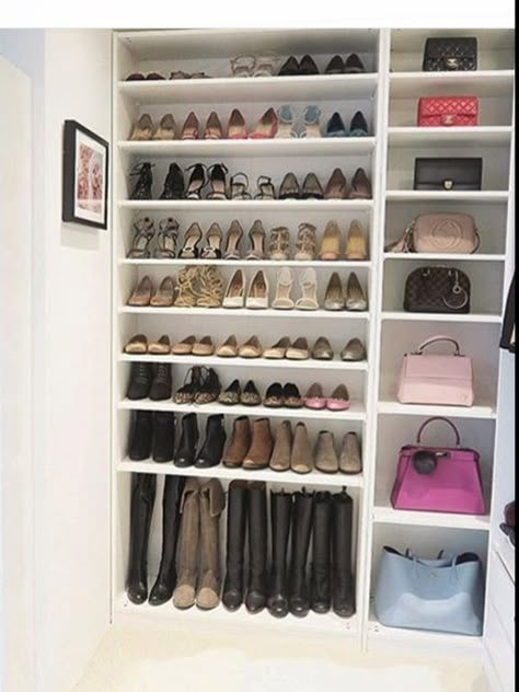 Closet Shoes And Bags, Shoe And Handbag Closet, Shoe And Purse Closet, Handbag Display Ideas, Dream Closet Design, Closet Shoe Storage, Closet Design Layout, Shoe Rack Closet, Closet Renovation