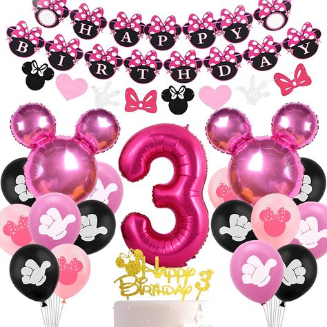 Minnie Themed Party Decorations Supplies 3rd Birthday Minnie Balloons Cake Topper for Girls 3 Birthday, Balloons - Amazon Canada Minnie Balloons, Oh Twodles, Hot Pink Birthday, Twodles Birthday, Balloons Cake, Girls 3rd Birthday, Balloon Toys, Unicorn Party Decorations, Minnie Mouse Birthday Party