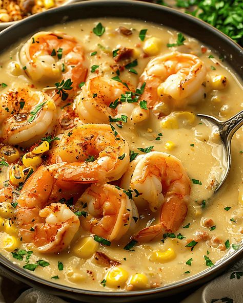 Shrimp And Corn Bisque Louisiana, Clam And Corn Chowder Recipe, Shrimp Bisque Soup, Fish Starters, Shrimp And Corn Bisque, Shrimp And Corn Soup, New Orleans Shrimp, Cultural Dishes, Soup Sunday