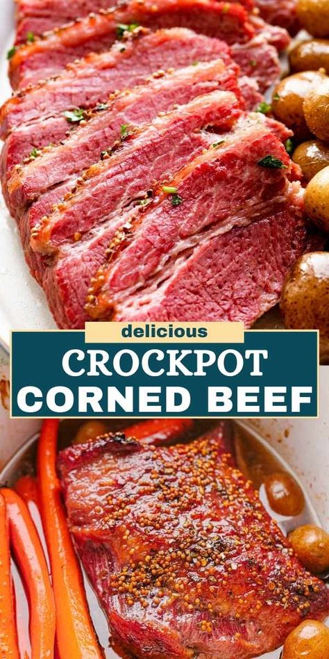 This delicious Crock Pot Corned Beef, simmered in Guinness beer, turns out crispy on the outside and tender and juicy on the inside. Add potatoes and carrots for a simple, robust, one-pot meal. Beef Brisket Crock Pot, Crockpot Corned Beef, Corned Beef Recipes Crock Pot, Brisket Crock Pot, Corned Beef Recipes Slow Cooker, Crock Pot Corn, Crock Pot Corned Beef, Neuer Wallpaper, Slow Cooker Corned Beef