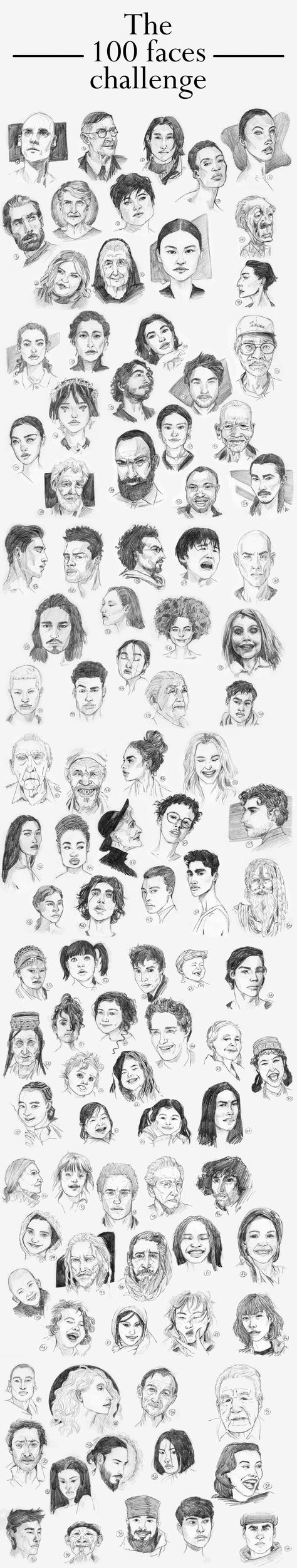 My take on the 100 faces challenge. 100 Faces Art Challenge, 100 Sketches Challenge, 100 Face Drawing Challenge, 100 Day Face Drawing Challenge, Draw 100 Heads Challenge, 100 Heads Challenge Sketchbook, 100 Faces Challenge Drawing, Small Faces Drawing, 100 Challenge Drawing