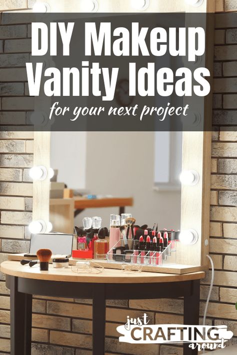 Easy Vanity Ideas, Makeup Vanity Building Plans, Diy Bedroom Vanity Small Spaces, Bedroom With Makeup Vanity Layout, How To Build A Vanity Makeup, Small Vanity Ideas Bedroom Diy, Make Your Own Vanity, Diy Vanity Desk Ideas, Make Up Vanity Ideas Diy