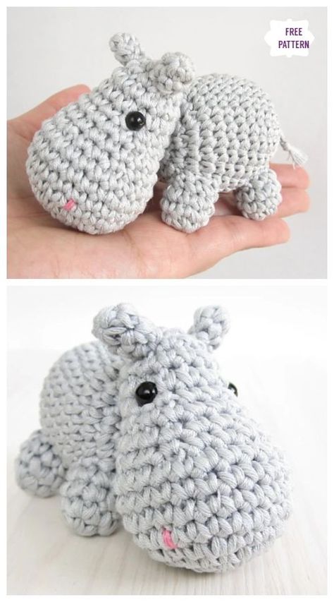 Crochet Hippo Amigurumi, Tiny Crochet Amigurumi Free Patterns, Crochet Animal Mobile, Easy Crochet Hippo Free Pattern, Mini Hippo Crochet Pattern Free, Free Crochet Mobile Patterns, Free Hippo Crochet Pattern, Amigurumi Hippo Free Pattern, Arumigumi Patterns Free