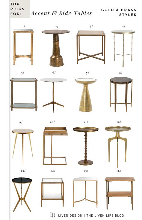 Top Picks for Gold Accent & End Tables for the Home — LIVEN DESIGN Gold And Marble Side Table, Small Brass Side Table, Round Gold Side Table, Brass End Table Living Room, Small Gold Side Table, Brass Side Table Living Room, Antique Brass Side Table, Marble Small Table, Gold Night Stand Side Tables