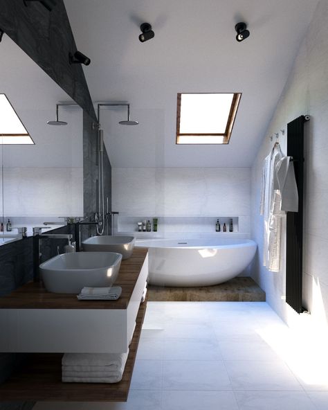 Mansard Bathroom, Mansarda Bathroom, Bathroom Interior Design Modern, Modern Bathroom Interior, Loft Bathroom, Bathroom Dimensions, House Extension Design, Loft Room, Bathroom Tile Designs