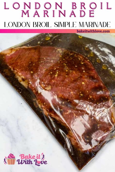 This easy London broil marinade is packed full of all the right flavors to compliment your juicy, broiled steak! The acid from the balsamic, Worcestershire, and soy sauce helps you produce perfectly tender steak. When combined with Dijon mustard and minced garlic, this marinade adds all the flavor you need to make a truly incredible London broil! BakeItWithLove.com #bakeitwithlove #best #beef #steak #marinade #Londonbroil London Broil Steak, London Broil Marinade, Grilled London Broil, Cooking London Broil, Broiled Steak, London Broil Recipes, Black Color Hairstyles, Beef Marinade, Beef Dinners