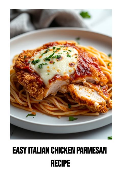 Chicken Parmigiana is an Italian-American dish that’s delicious. This simple recipe brings together crispy chicken, marinara sauce, and cheese. Chicken Marinara Recipe, Chicken Parmagania Recipe, Italian Chicken Parmesan Recipe, Italian Chicken Parmesan, Baked Italian Chicken, Easy Italian Chicken, Chicken Parma, Chicken Parmigiana Recipe, Italian Chicken Dishes