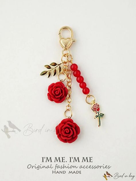 Bird in Bag - Fashionable Rose-Shaped Bag Charm Keychain Rose Keychain, Purse Charms Diy, Bead Decor, Rose Bag, Birthday Gift Bags, Planner Charms, Keychain Design, Heart Keychain, Christmas Accessories