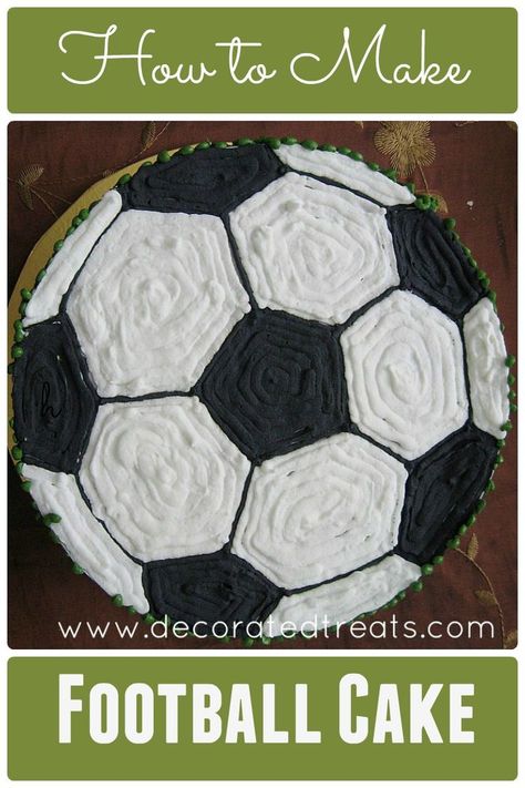 Easy Football Cake - Step by step instructions Easy Football Cake, Football Cake Decorations, Football Cake Design, Soccer Ball Cake, Soccer Birthday Cakes, Soccer Cake, Cake Piping, Ball Cake, Cake Templates