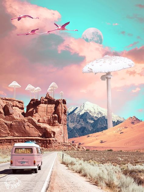 Space Mushroom Art, Mushroom Trip, Vintage Space Art, Road Trip Journal, Trip Journal, Surreal Collage Art, Vision 2024, Utah Road Trip, Photoshop Collage