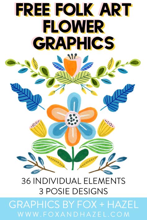 Create fun designs with these free folk art flower graphics! 36 different elements and 3 posie designs included #foxandhazel #folkart #folkartflowers #watercolorflowers #gouache #flowerillustration #freedownload #freegraphics #freewatercolorflowers #autumn #fall #falldesign Autumn Folk Art, Free Flower Printables, Free Clip Art Downloads, Free Flower Clipart, Collage Printables, Texts Messages, Free Watercolor Flowers, Flower Graphics, Free Collage