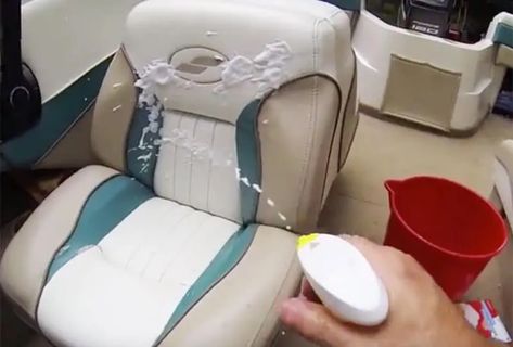 How to Clean Pontoon Boat Seats including Mildew & Orange Stains Diy Boat Seats, Clean Leather Seats, Boat Tips, Pontoon Seats, Boat Diy, Pontoon Boat Accessories, Pontoon Boat Seats, Party Barge, Boat Upholstery