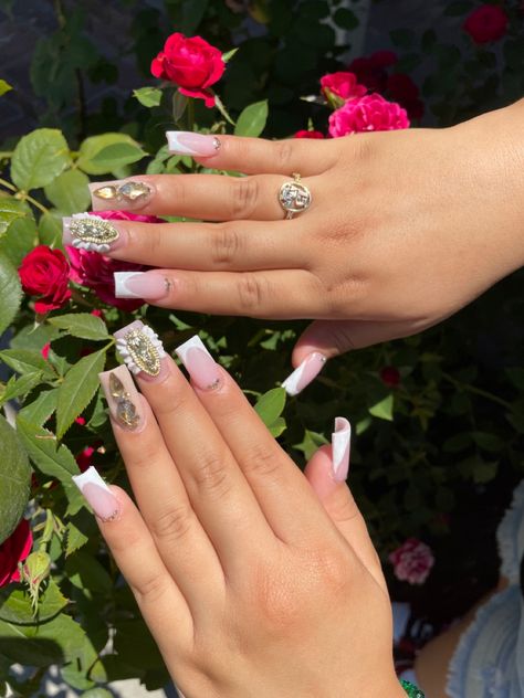 Nail Inspo Virgencita, Short Virgencita Nails, Pink Virgin Mary Nails, Virgencita Nails Short, Pink Virgencita Nails, Marry Nails, Virgin Mary Nails, Virgencita Nails, Hispanic Nails