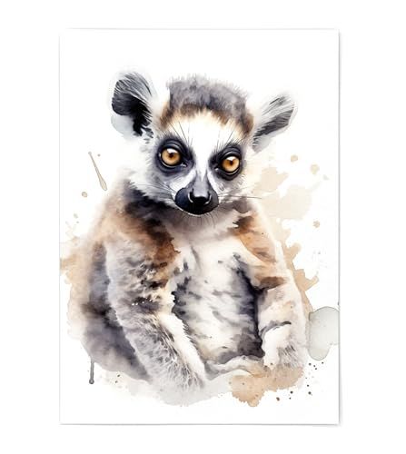 Lemur Wall Art - Lemur Wall Decor - Lemur Print Poster Unframed - Lemur Portrait - Lemur Artwork Illustration - Watercolor Lemur Print - Animal Prints (5x7) Lemur Painting, Matte Paint, Paint Types, Illustration Watercolor, Handmade Artwork, Amazon Handmade, Animal Prints, Hand Designs, Posters Prints