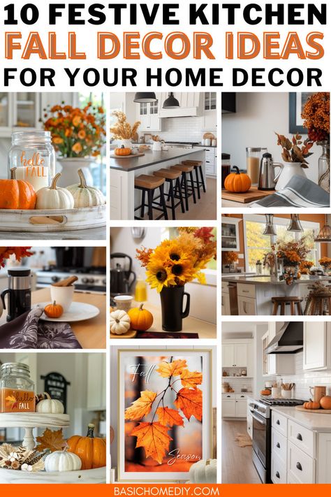 Find cozy festive kitchen fall decor ideas for your home. Transform your large or small kitchen with elegant over cabinet fall decor ideas. Find minimalist and modern cabinet decor ideas to add a touch of autumn to your home. Create a cozy fall coffee bar and add fall kitchen table centerpiece ideas. Enhance your fall kitchen decor with fall shelf ideas. Feature a farmhouse style kitchen island fall tiered tray and embrace the cozy simple fall kitchen style with easy and unique decor ideas. Kitchen Table Fall Centerpiece, September Home Decor, Cabinet Fall Decor, Grey And Orange Living Room, Kitchen Table Centerpiece Ideas, Fall Coffee Bar, Fall Kitchen Table, Festive Kitchen, Feng Shui Kitchen