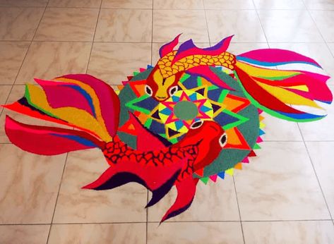 Fish Rangoli, Rangoli Designs Images, Rangoli Kolam, Beautiful Fish, Rangoli Design, Fish Design, Rangoli Designs, Fish, Living Room