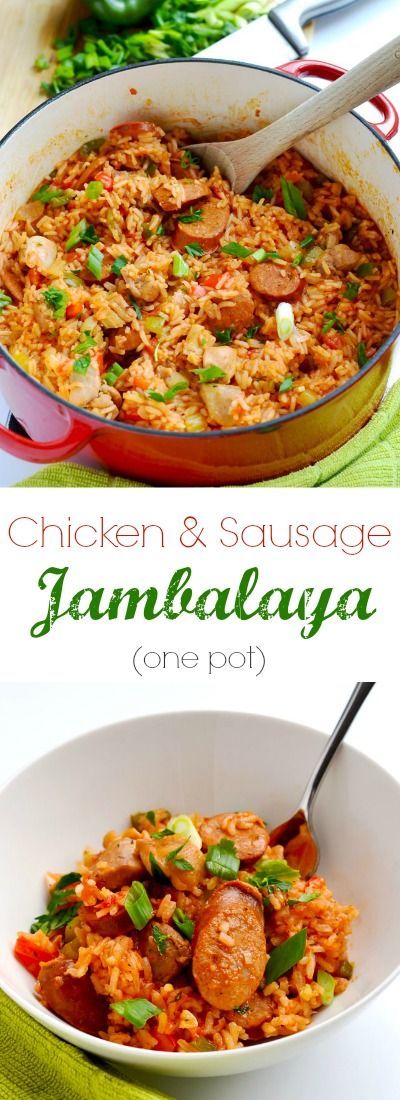 This chicken and sausage jambalaya is a delicious one pot meal that is perfect for Mardi Gras, or any time of year! | APinchOfHealthy.com Shrimp Jambalaya, Chicken And Sausage Jambalaya, Sausage Jambalaya, Gumbo Soup, Chicken And Sausage, Soup Chicken, Mardi Gras Food, Seafood Gumbo, Jambalaya Recipe