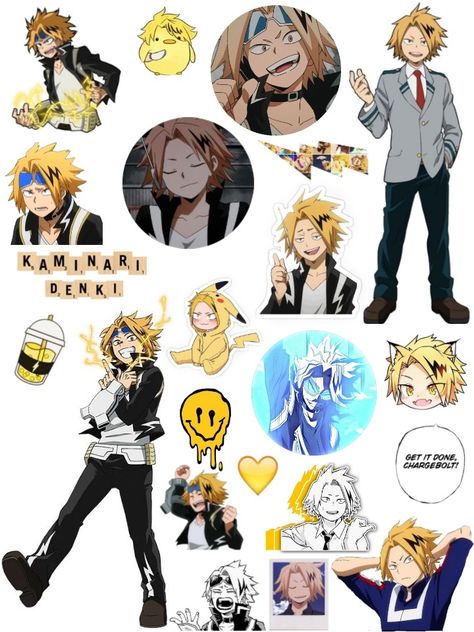 My Hero Academia Stickers Printable, Mha Stickers Printable, Denki Aesthetic, Mha Stickers, Snail Mail Pen Pals, Denki Kaminari, Anime Journal, Anime Printables, Scrapbook Stickers Printable