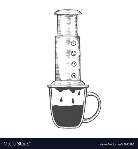 Aeropress Coffee, Coffee Vector, Premium Vector, High Quality Images, Hand Drawn, Vector Free, Vector Illustration, Free Download, Sketch