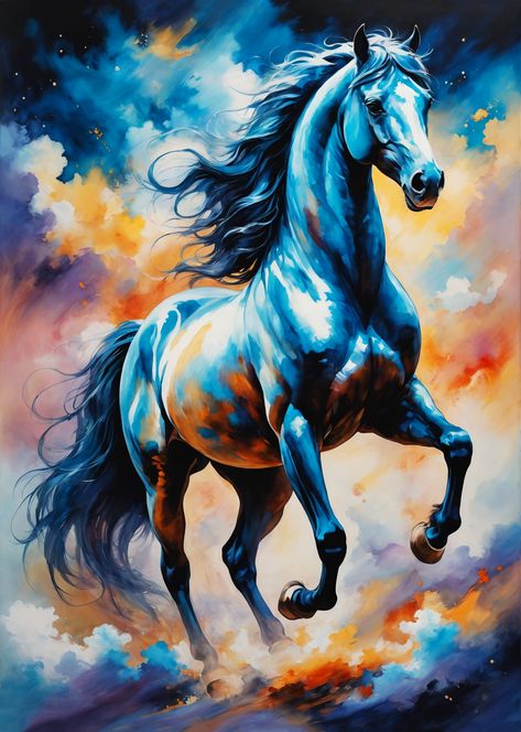 clouds, wildlife, animals, impasto painting, cute, colorful, sky, heaven, dreamlike, swirling clouds, animals artwork, horse, galloping, freedom, mustang, Swirling Clouds, Horse Reference, Unicorn Artwork, Painting Cute, Colorful Sky, Horse Galloping, Horse Illustration, Animal Drawing, Impasto Painting