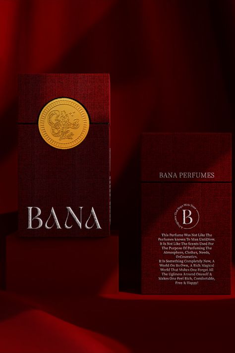 Crafted for connoisseurs who embrace opulence, BANA, a sublime luxury perfume brand, finds its visual masterpiece in the packaging designed by Mohammed Dorgham. Inspired by the Renaissance era, each Bana bottle is an olfactory masterpiece, capturing the essence of abundant living. Perfume Package Design, Cosmetic Packaging Design Luxury, Luxury Package Design, Royal Packaging, Royal Branding, Luxury Wedding Invitations Box, Luxury Perfume Packaging, Perfume Package, Health Packaging