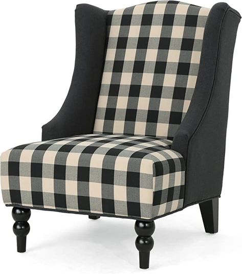 Amazon.com: Christopher Knight Home Alonso High-Back Fabric Club Chair, Black Checkerboard and Dark Charcoal 28D x 33W x 38H Inch : Home & Kitchen Club Chairs Living Room, Estilo Farm, Farmhouse Armchair, Traditional Accent Chair, Black Farmhouse, Scottie Dogs, Stylish Chairs, Christopher Knight, Noble House