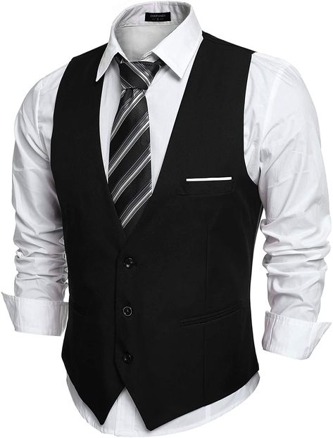 [HIGH QUALITY MATERIAL] This Men's dress vests waistcoat with high quanlity Cotton Blend soft, elastic resistant washing and durability are high quality, smooth, is not easy to pilling [POCKETS]:There are two real pockets for your watch,cards or handkerchief etc.A pocket on each side of the front of the vest and one fake chest pocket [BACK STRAP]:Adjustable Back Strap. The bow tie has a metal-like clasp on one end which hooks to the other side, so you don't need to know how to tie a bow Casual Suit Vest, Business Suit Vest, Mens Dress Vests, Business Vest, Mens Casual Suits, Mens Suit Vest, Gilet Costume, Mens Formal Wear, Slim Fit Jackets