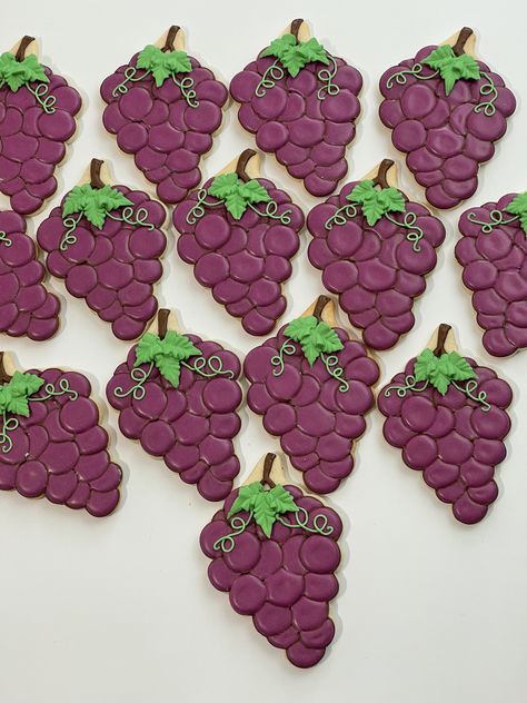 Grape Cookies Decorated, Wine Glass Royal Icing Cookies, Iris Cookies Decorated, Frosted Grapes, Polymer Clay Grape Earrings, Sugared Grapes, Food Cookies, Royal Iced Cookies, Summer Cookies